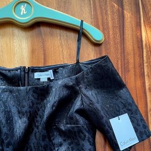 Calvin Klein off the shoulder black textured cocktail dress, never worn